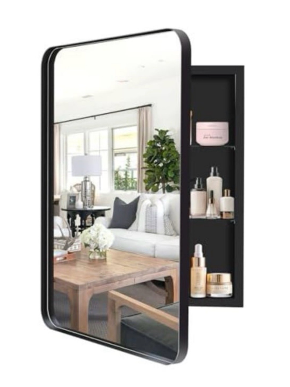 Matte Black Rectangular Wall Medicine Cabinet with Interior Shelves